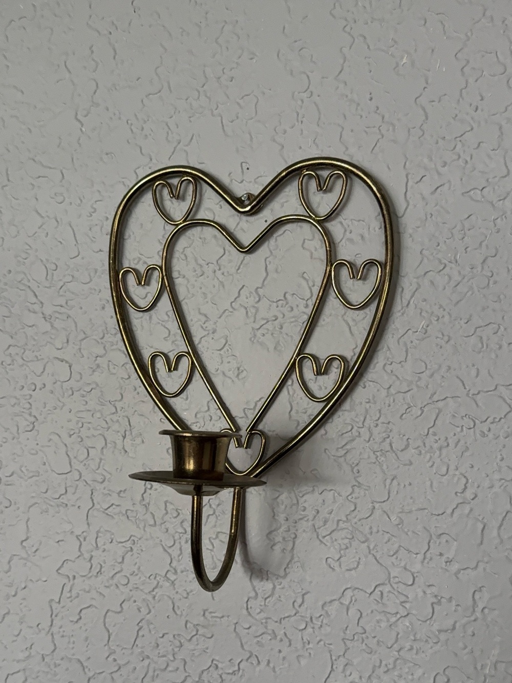 Vintage Home Interiors Brass Heart Candlestick Holder Wall Scone
